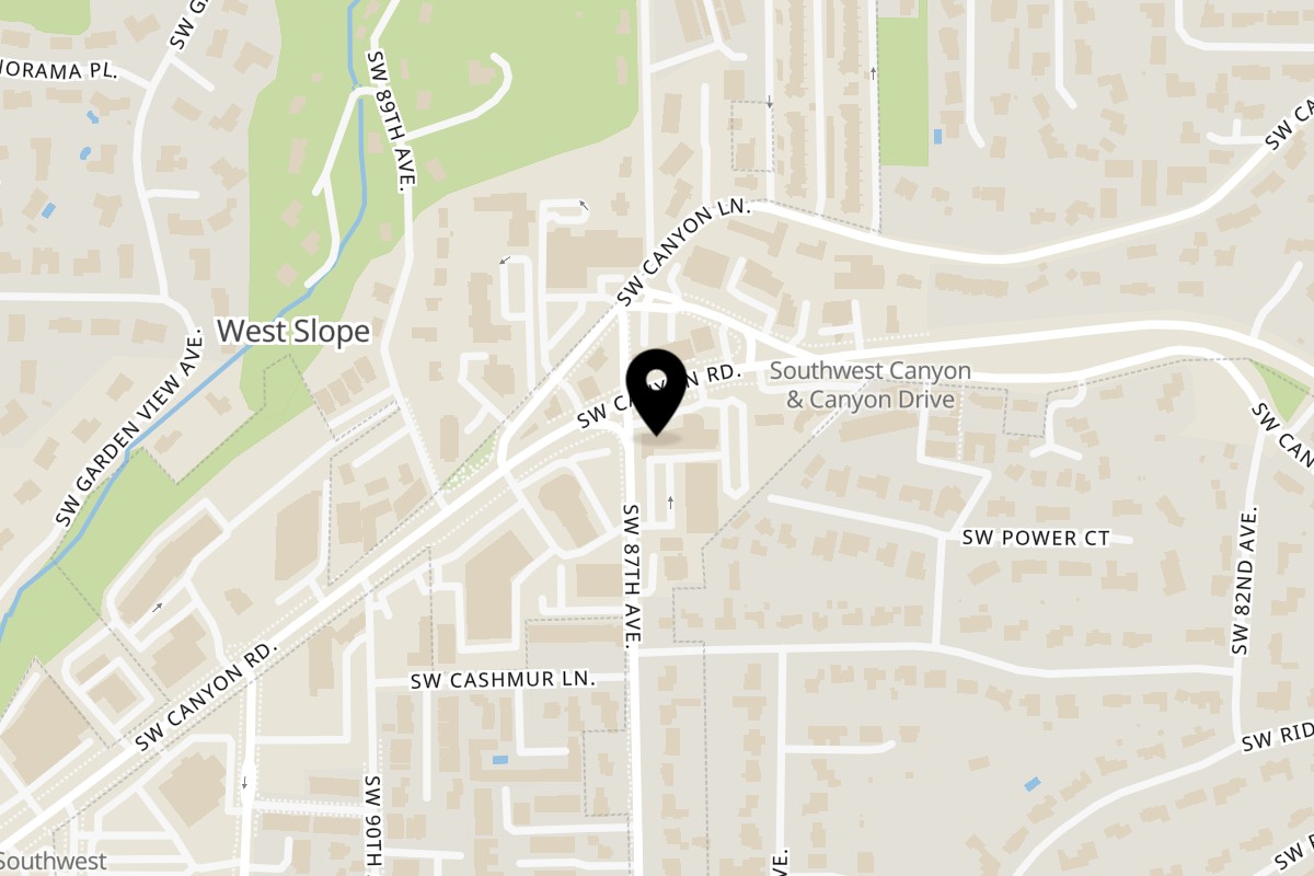 Map showing the location of Muchas Gracias Mexican Food Portland Canyon Rd on 8680 SW Canyon Rd in Portland